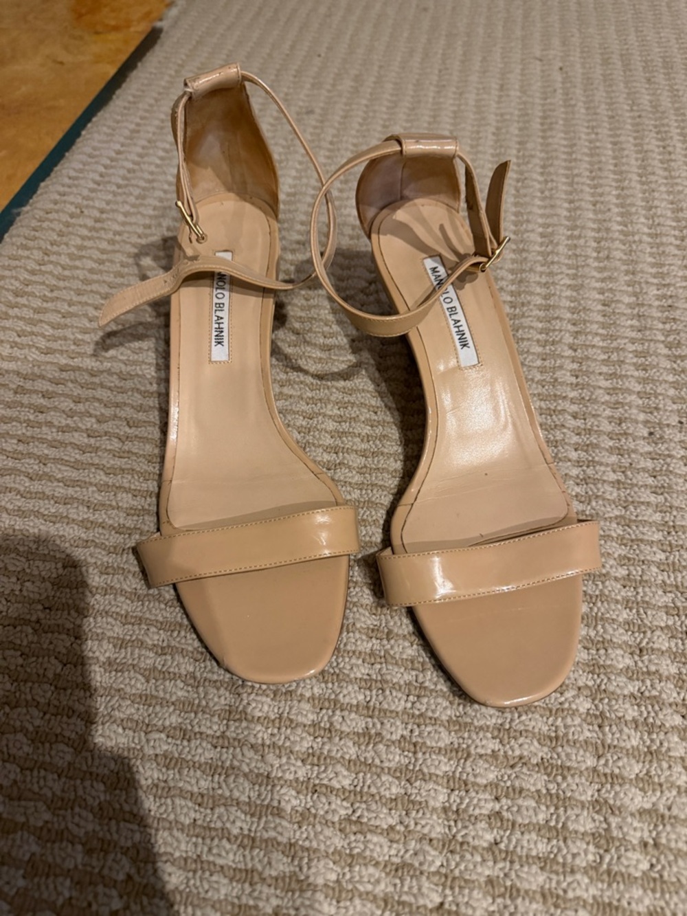 Manolo Blahnik Beige Patent Leather Ankle-Strap Heels